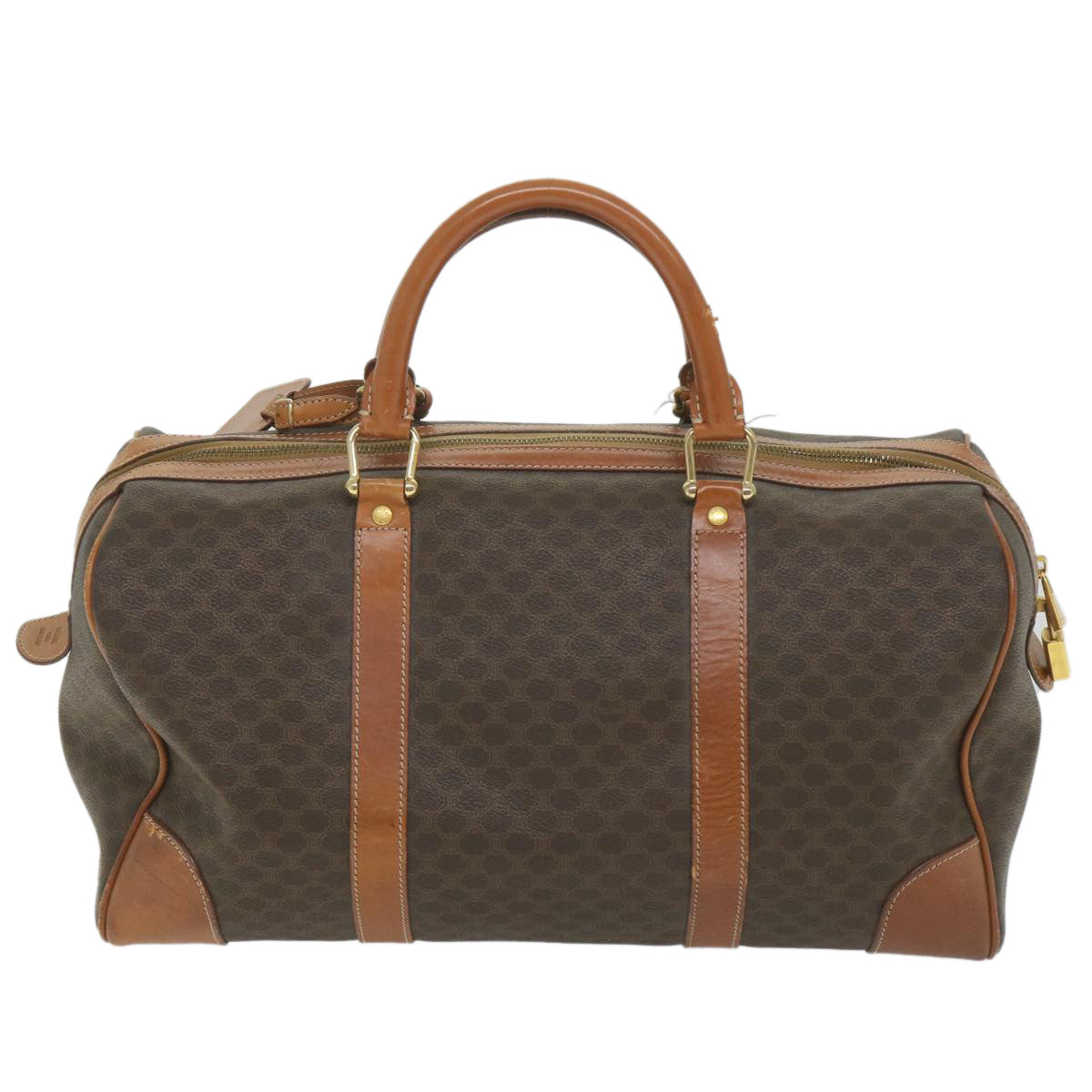 Luxury CELINE Macadam Canvas Boston Bag PVC Leather Brown  ar10767