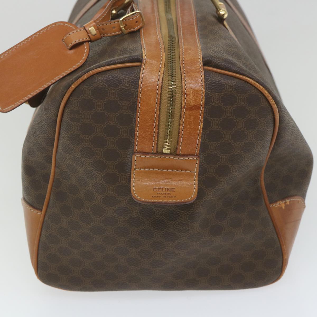 Luxury CELINE Macadam Canvas Boston Bag PVC Leather Brown  ar10767