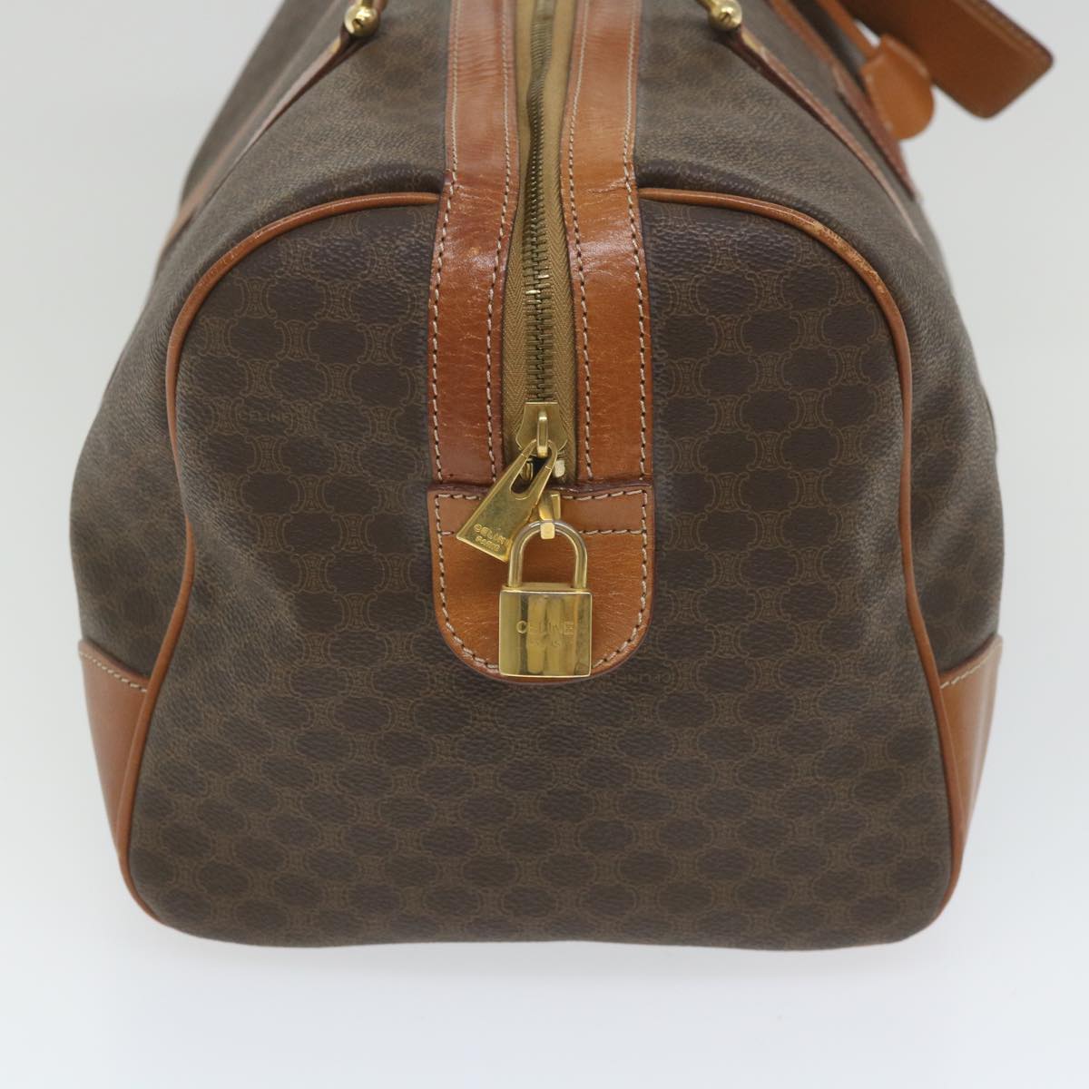 Luxury CELINE Macadam Canvas Boston Bag PVC Leather Brown  ar10767