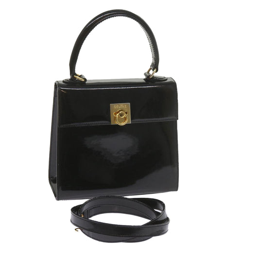 Luxury CELINE Hand Bag Patent leather 2way Black  ar10948B