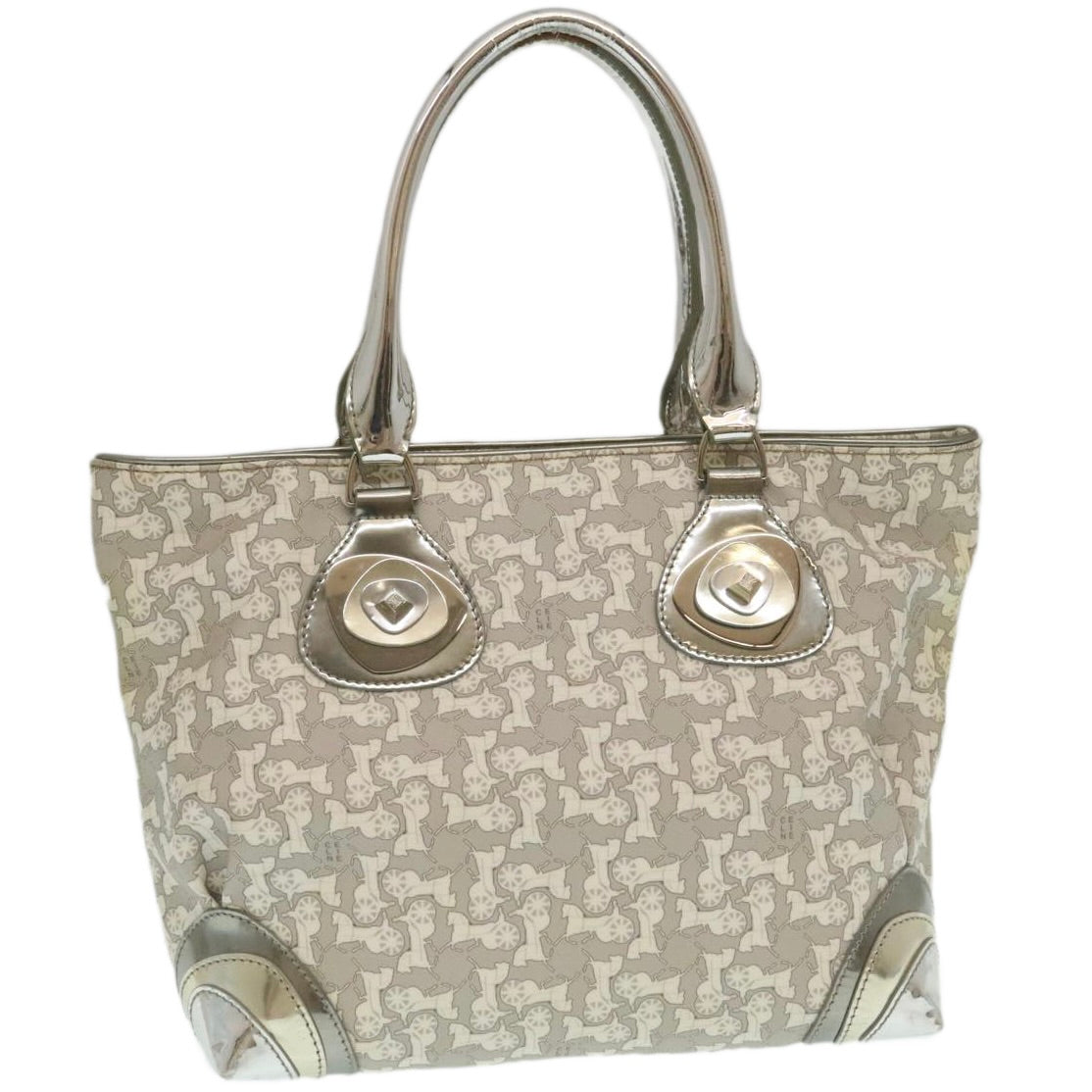 Luxury CELINE Horse Carriage Hand Bag PVC Leather Gray  ar6608