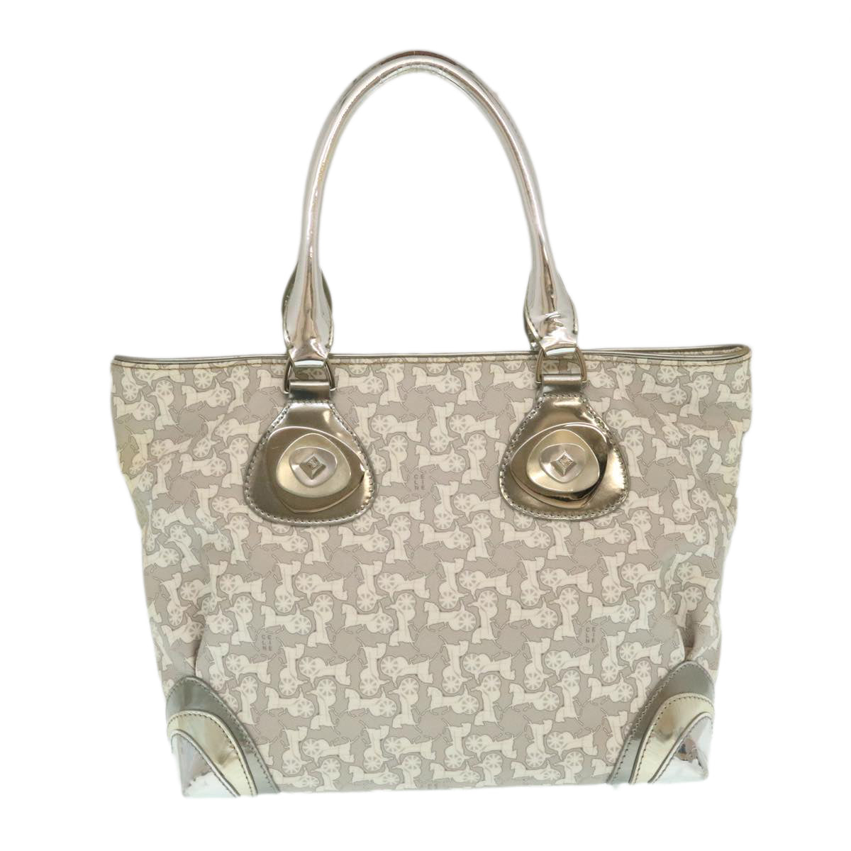 Luxury CELINE Horse Carriage Hand Bag PVC Leather Gray  ar6608
