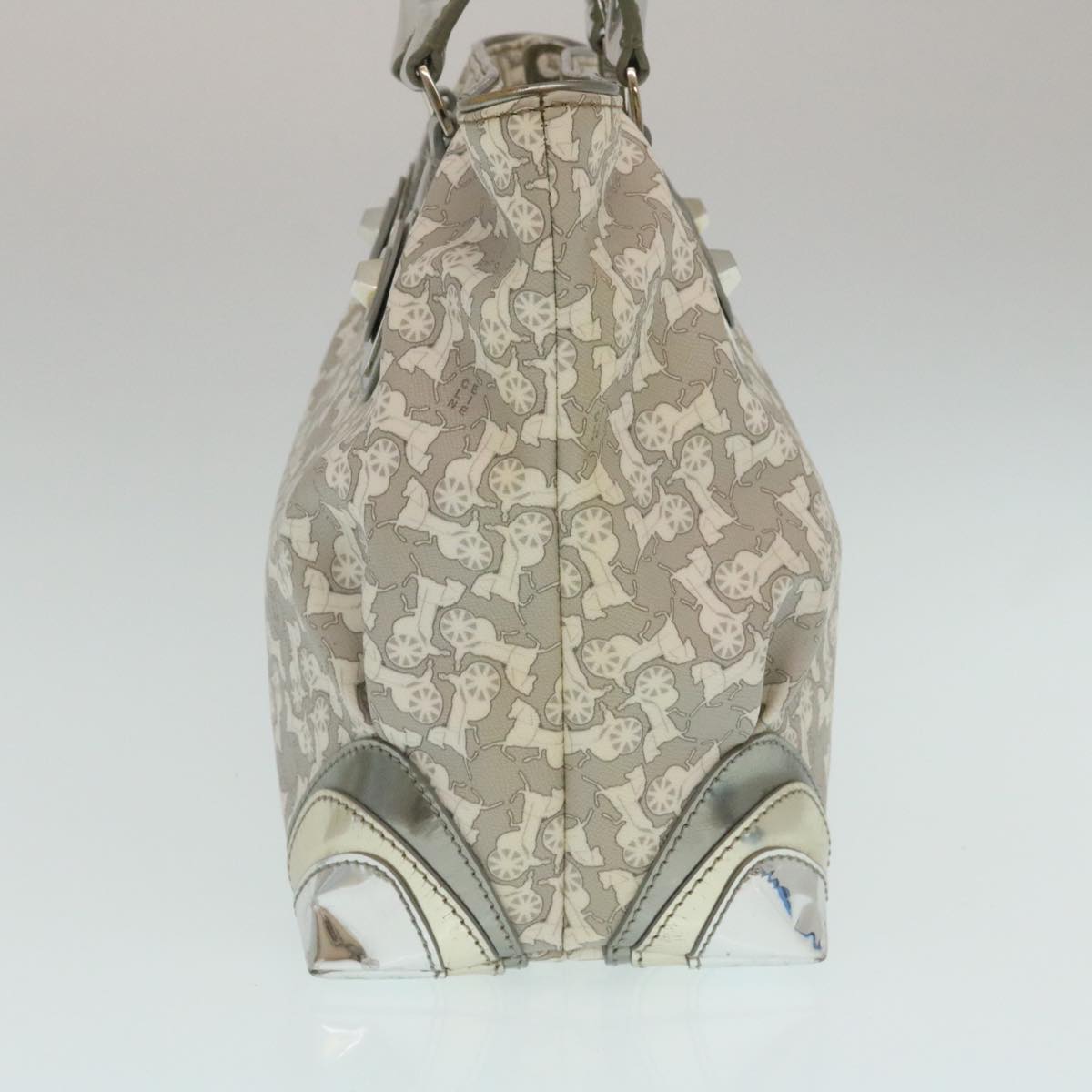 Luxury CELINE Horse Carriage Hand Bag PVC Leather Gray  ar6608