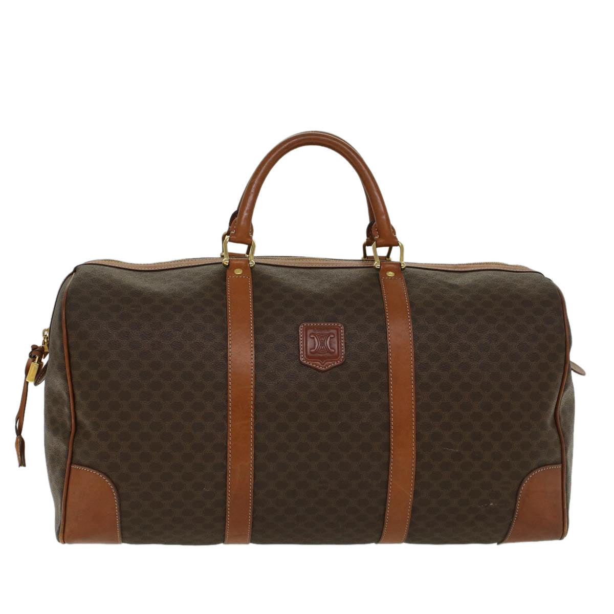 Luxury CELINE Macadam Canvas Boston Bag PVC Leather Brown  ar9757
