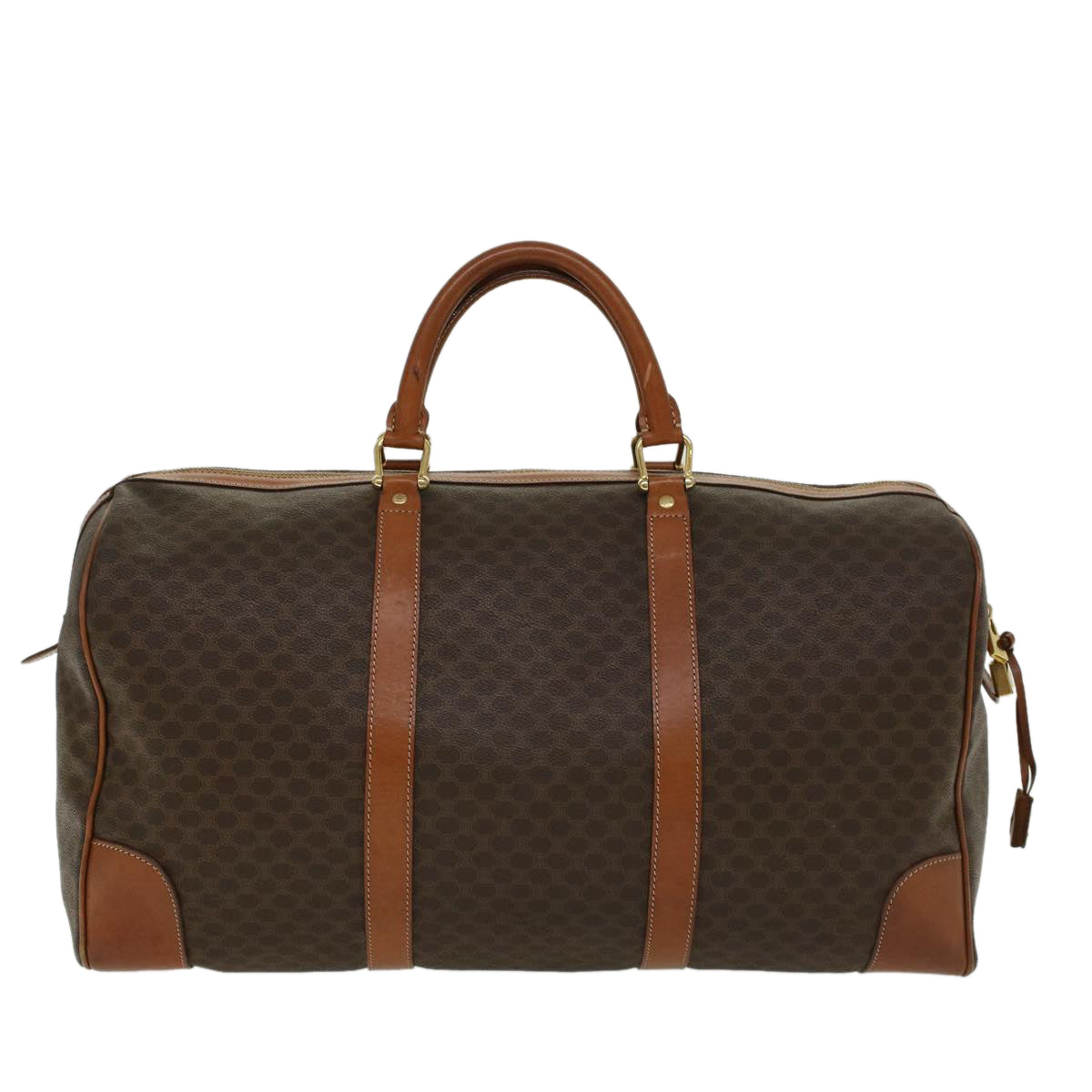 Luxury CELINE Macadam Canvas Boston Bag PVC Leather Brown  ar9757