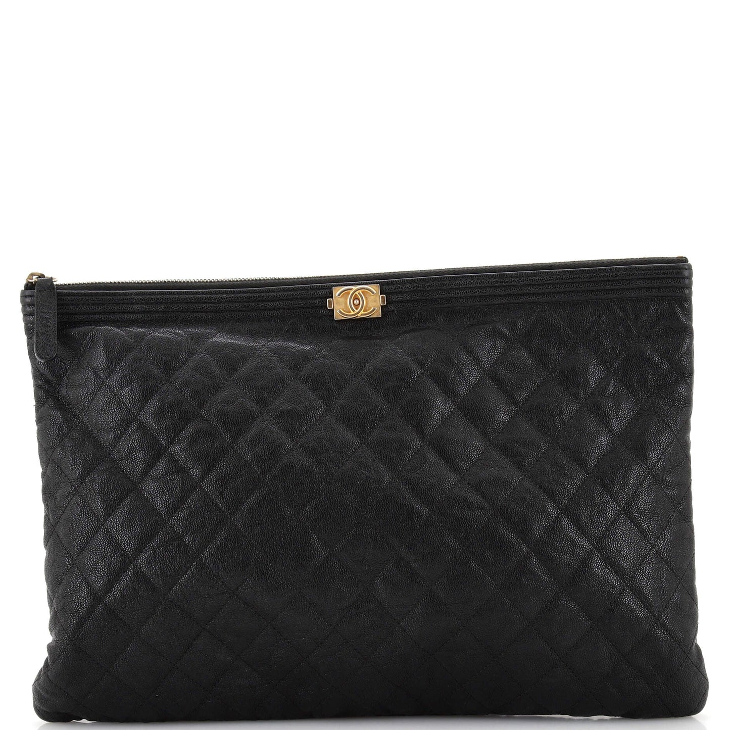 Chanel Boy O Case Clutch Quilted Caviar