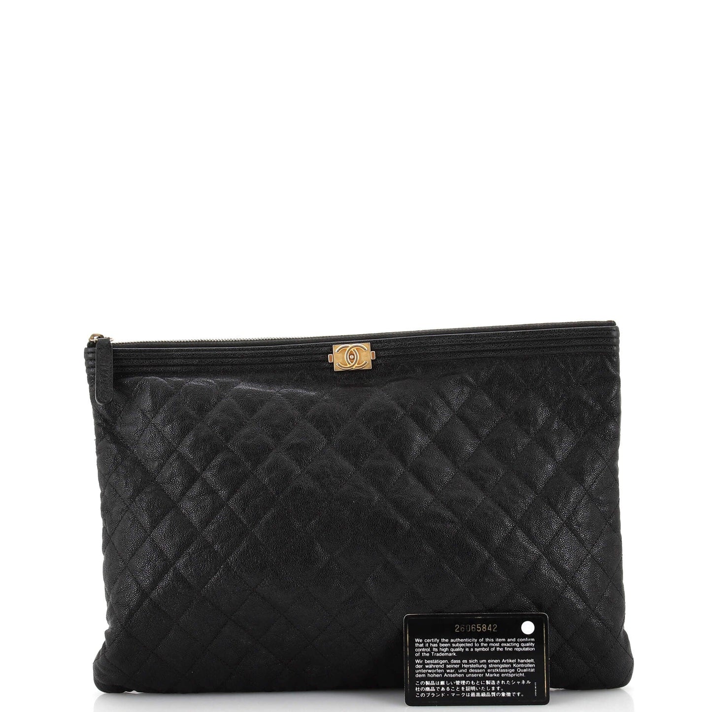 Chanel Boy O Case Clutch Quilted Caviar