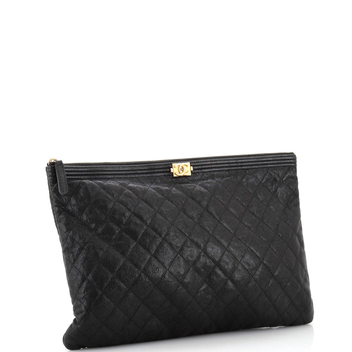 Chanel Boy O Case Clutch Quilted Caviar