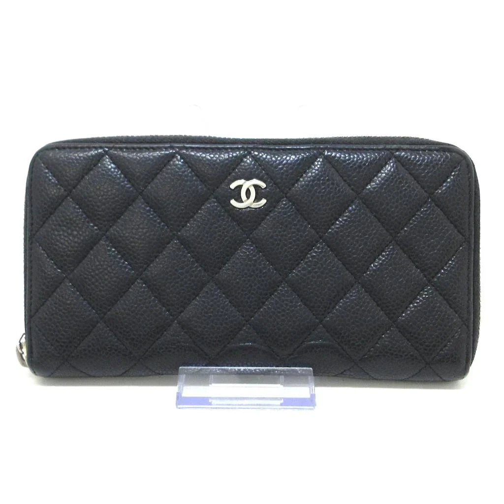 CHANEL Caviar Quilted Large Gusset Zip Around Wallet Black B7-36