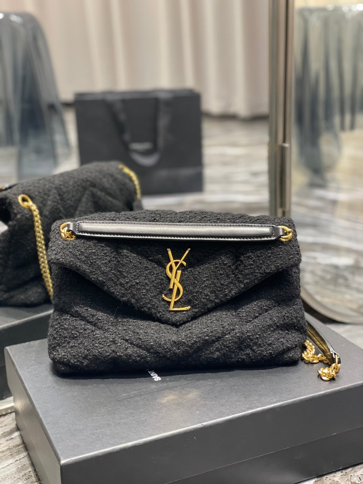 YSSL Puffer Small Chain Bag Black For Women, Women’s Bags 11in/29cm YSL‎