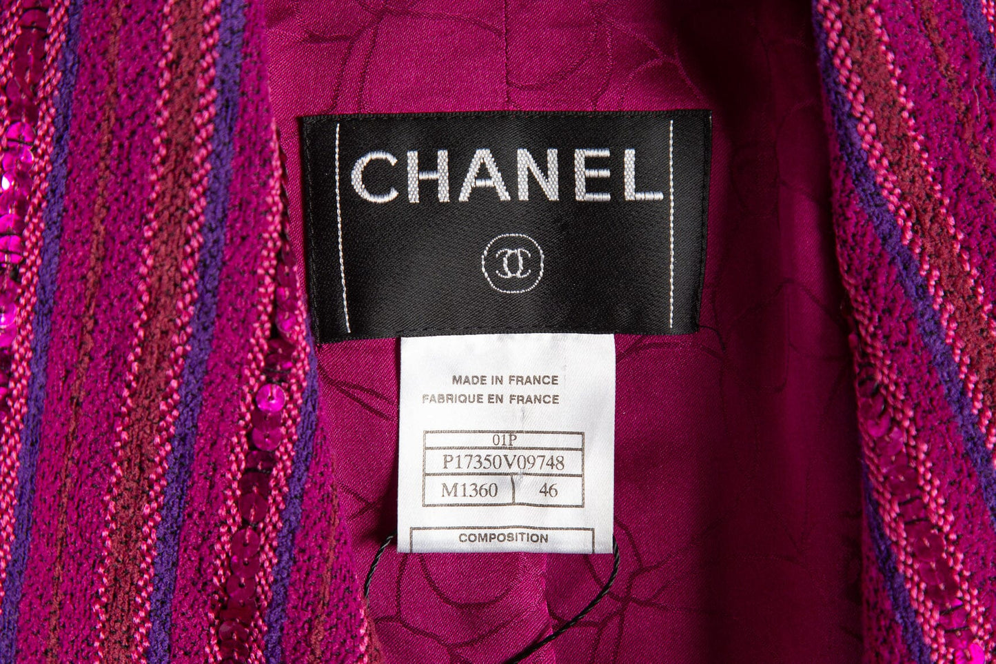 Chanel 2010 Fuchsia/Pink Sequin Stripe Detail Single Breasted Blazer SZ 46
