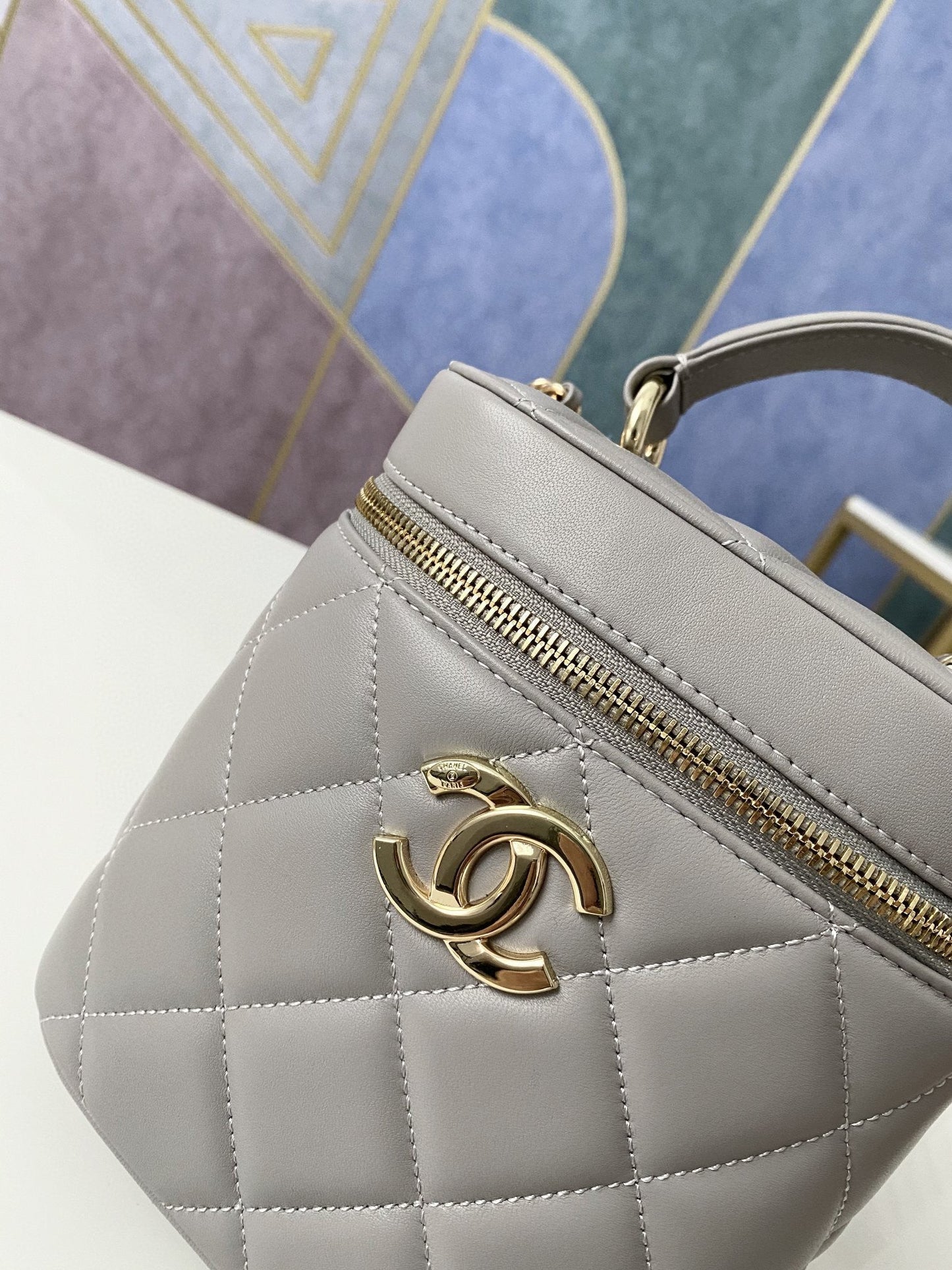 CHLVanity Case Gold Hardware Grey For Women Handbags, Shoulder Bags 9.4in/24cm 