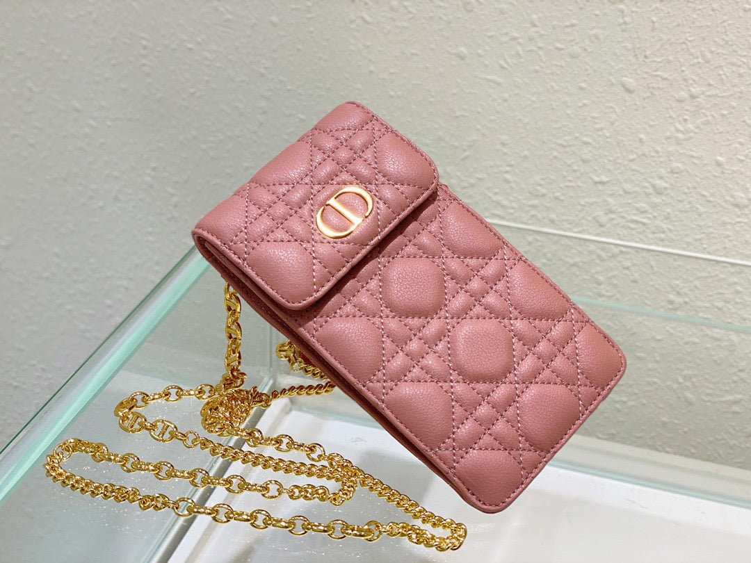 Top Quality Caro Phone Holder With Chain Pink, For Women, Womens Handbags 7.5in/18.5cm CD S5105UWHC_M50P