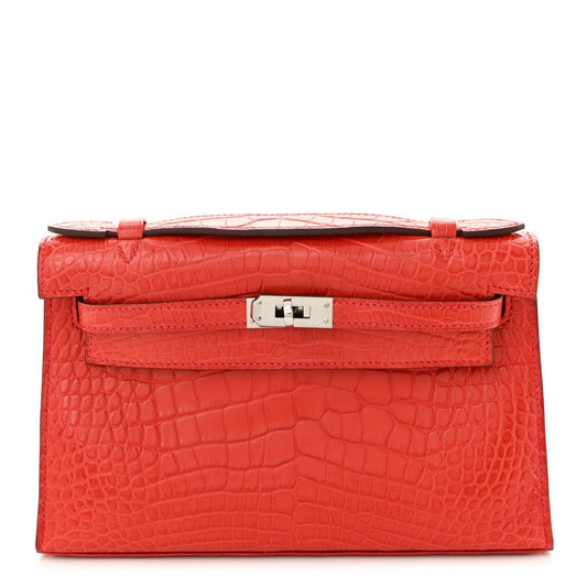 Hermes Matte Alligator Kelly Pochette Bougainvillea