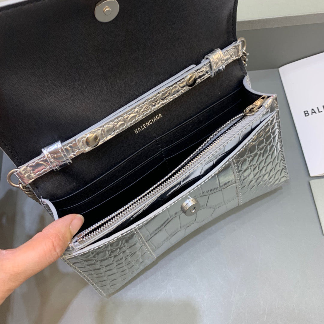 Top Quality Hourglass Wallet On Chain in Sliver, For Women,  Bags 7.6in/19cm 6560501S4CY8110
