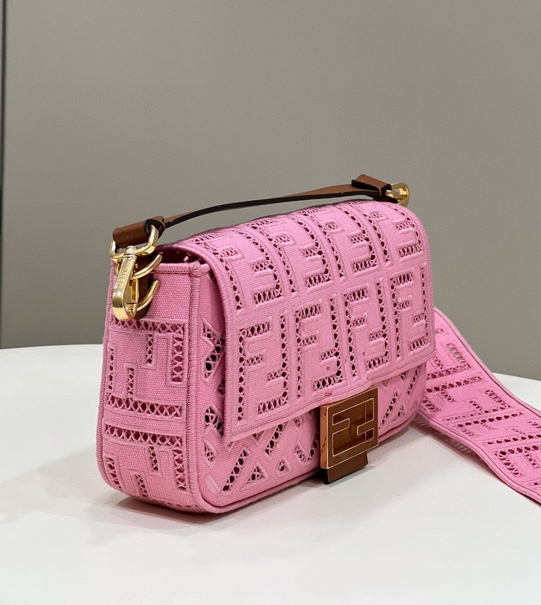 Top QualityTop Quality Baguette Pink with Embroidery Medium Bag For Woman 28cm/11in