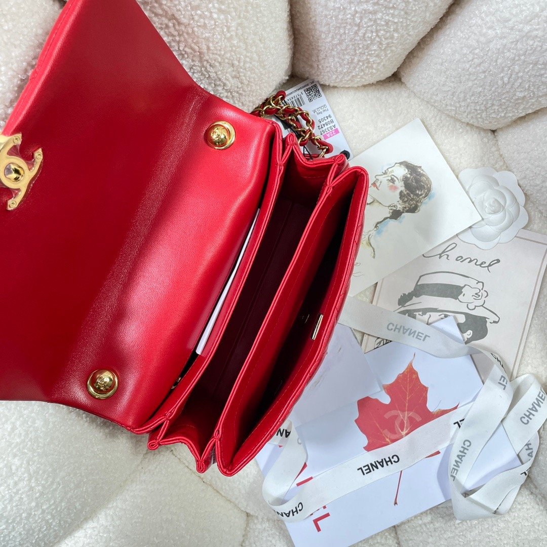 CHLLarge Flap Bag Gold Hardware Red For Women, Women’s Handbags, Shoulder Bags 9.1in/23cm AS3367