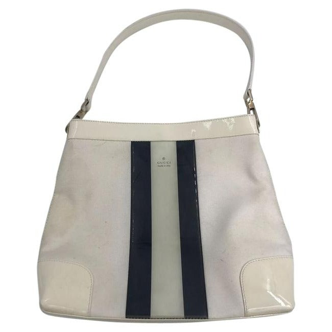 Gucci   White Canvas White Patent Leather Tote