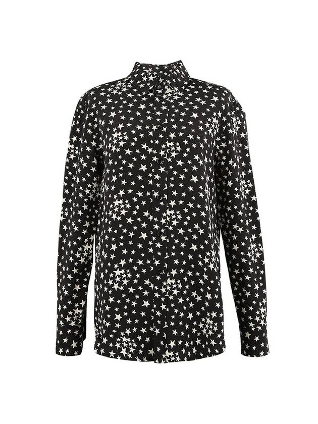 Luxury Saint Laurent Trending 2025 Star Print Silk Long Sleeve Shirt Black