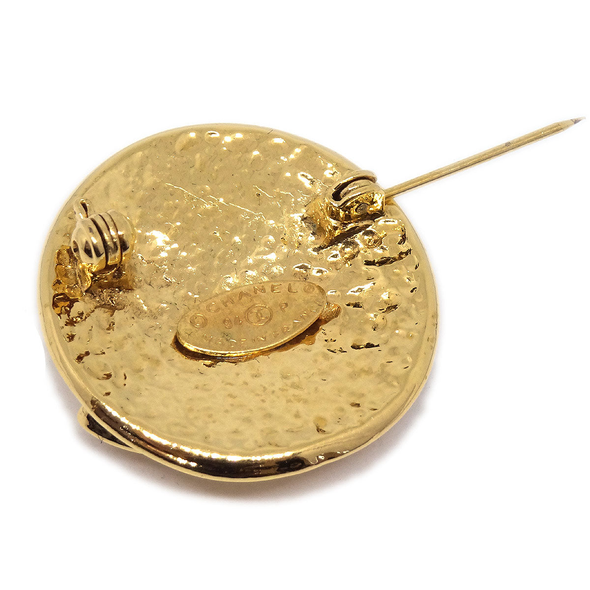 CHANEL 1994 CC Round Brooch Pin Gold Small