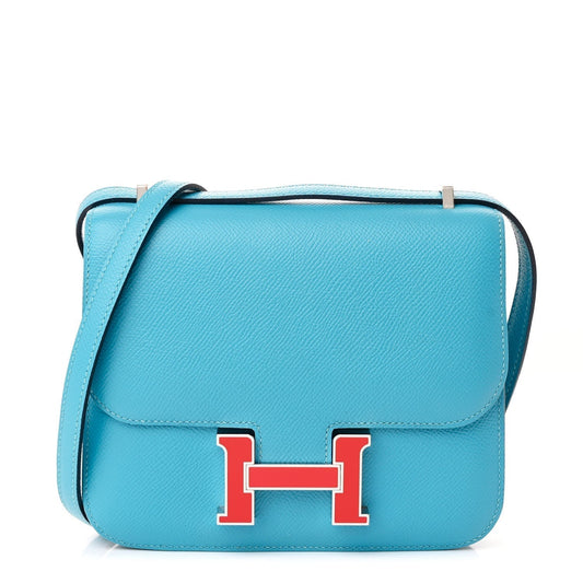 Hermes Epsom Enamel Constance 18 Bleu Du Nord Rouge de Coeur