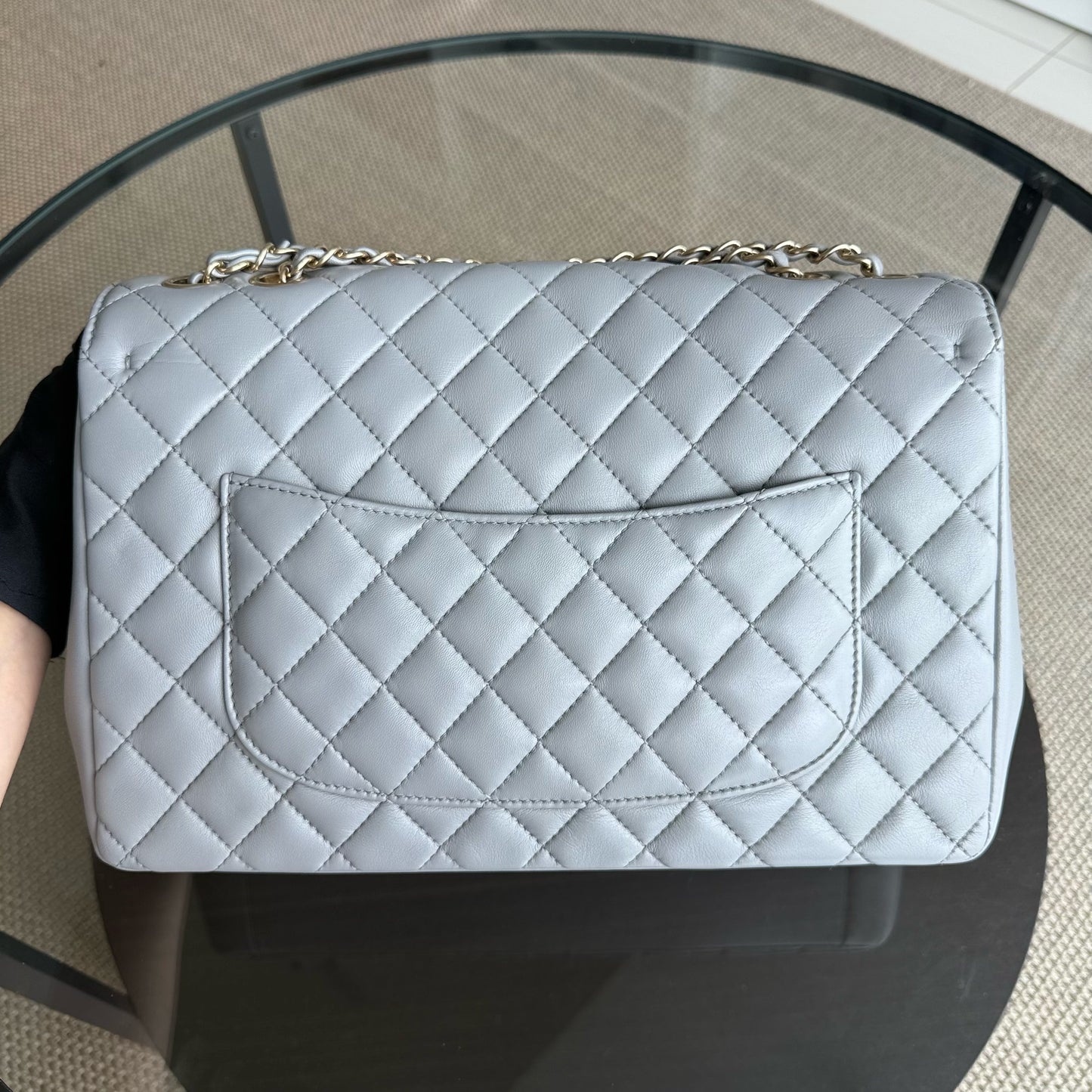 Chanel Mademoiselle Chic Flap Large - 30CM Quilted Lambskin Grey Gray Light Gold Hardware Series 21