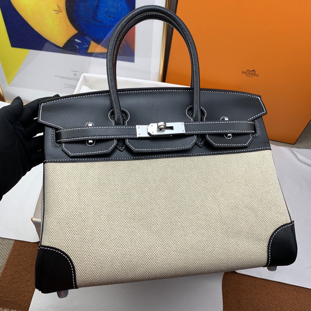 Top Quality Birkin Nata Swift BiColor For Women SiTop Qualityer Toned Hardware 11.8in/30cm