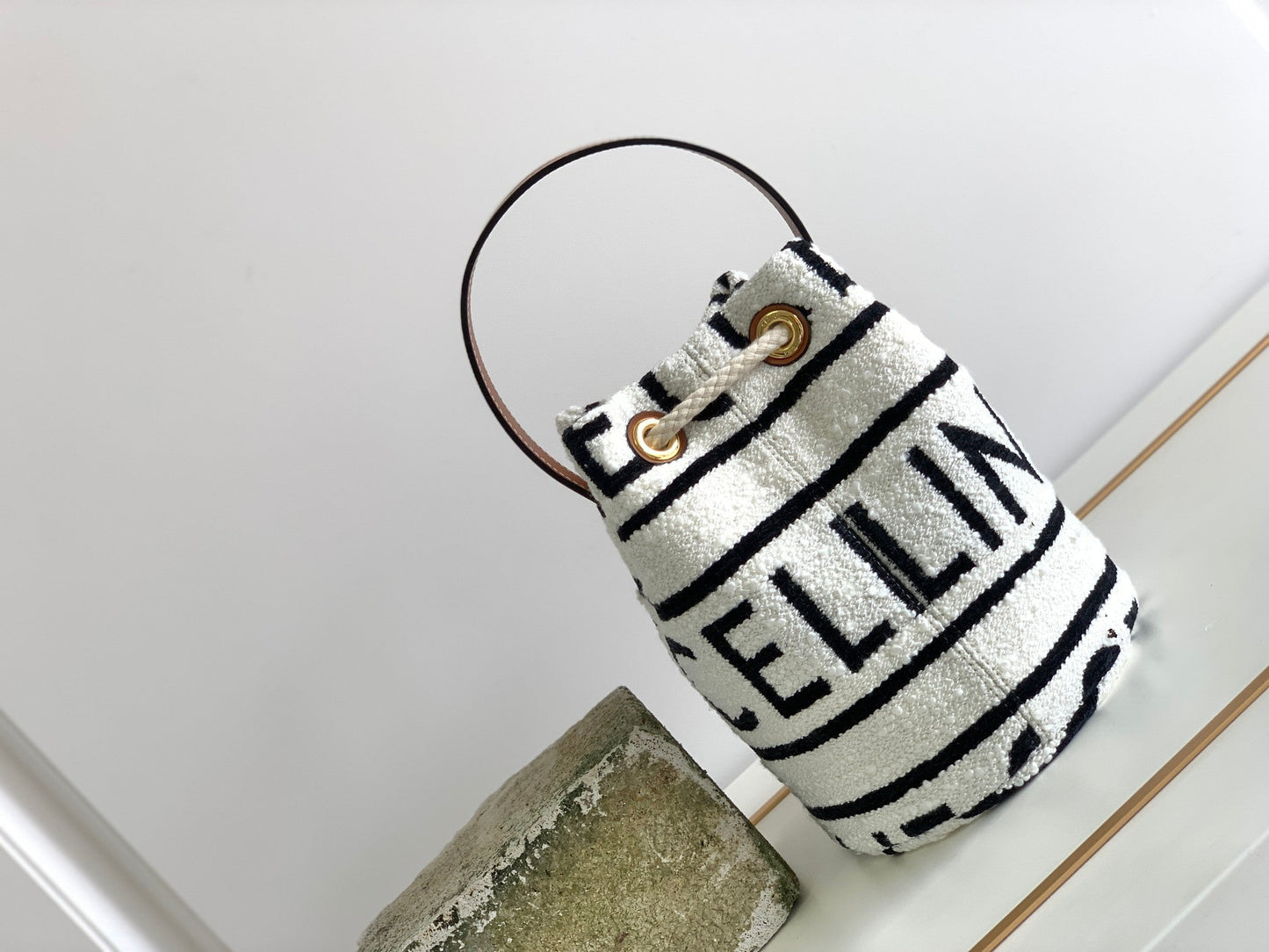 Top Quality Teen Drawstring In Textile With Top Quality All-Over White/Black For Women 7in/19cm