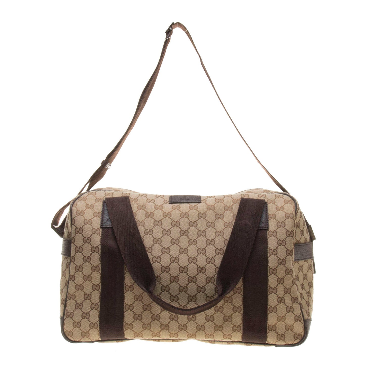 Gucci 268163 Beige/Ebony GG Fabric with Brown Leather Trim Carry-On Travel Bag
