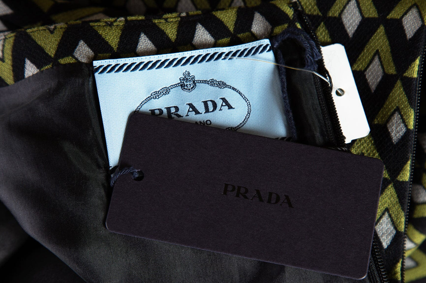 Prada Green and Black Geometric Pattern Mini Dress SZ 40