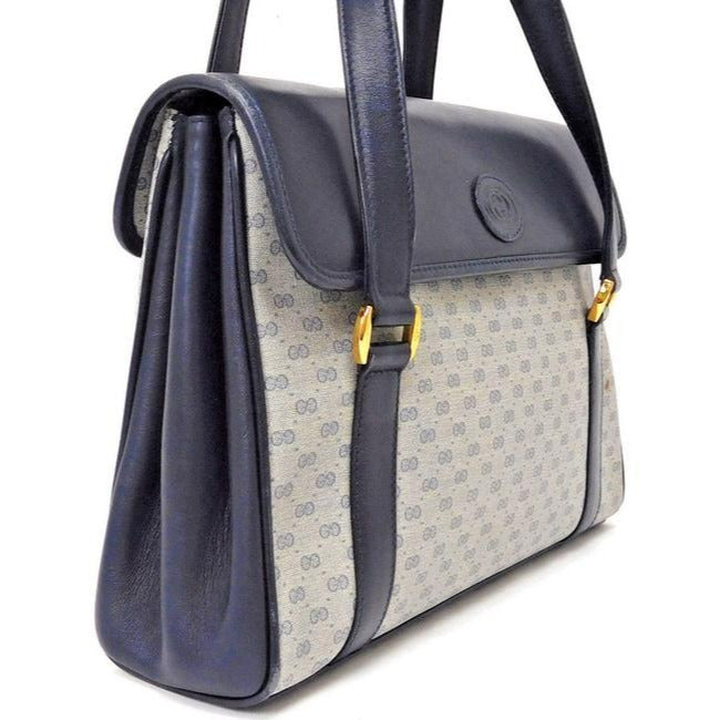 Gucci   Navy Blue Small G Print Coated Canvas And Leather Satchel