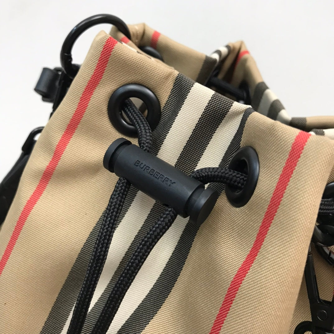 Top Quality Icon Stripe Nylon Drawcord Pouch Archive Beige For Women, Bags 7.7in/19.5cm