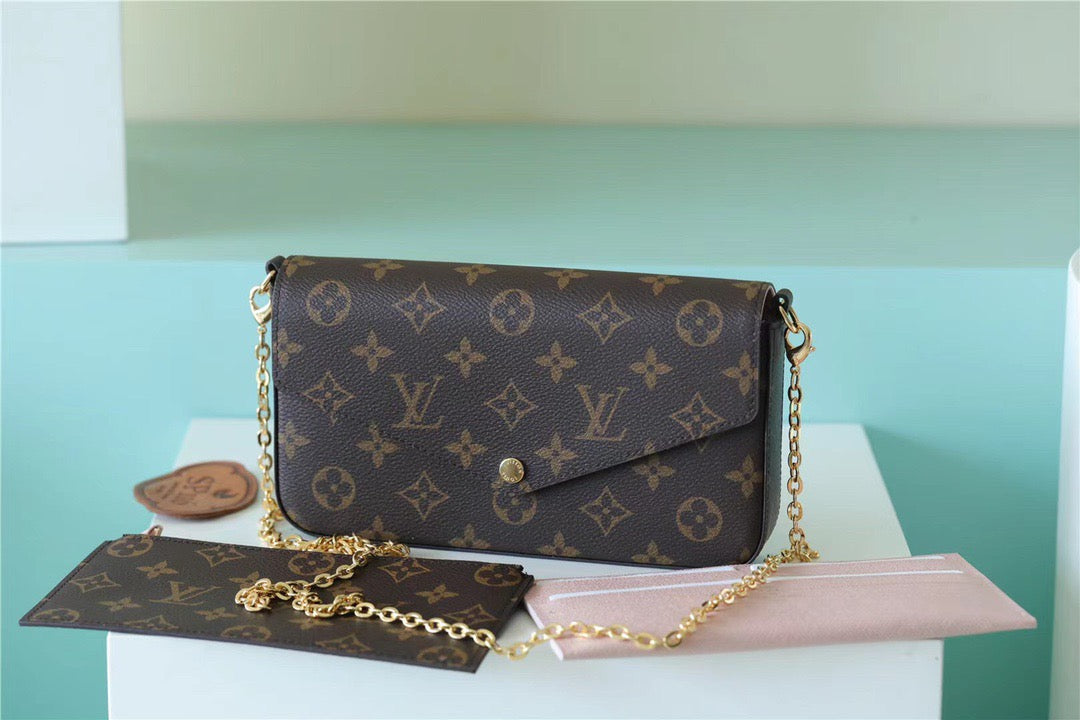 Top Quality Pochette Felicie Monogram Canvas Fuchsia Pink For Women,  Shoulder And Crossbody Bags 21cm/8.3in Top Quality M61276
