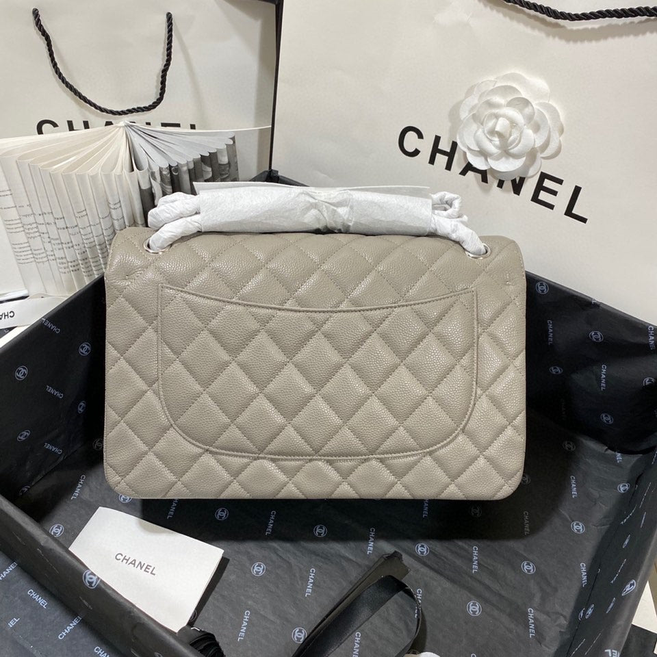 CHLLarge Classic Handbag Silver Hardware Grey For Women, Women’s Handbags, Shoulder Bags 11.8in/30cm