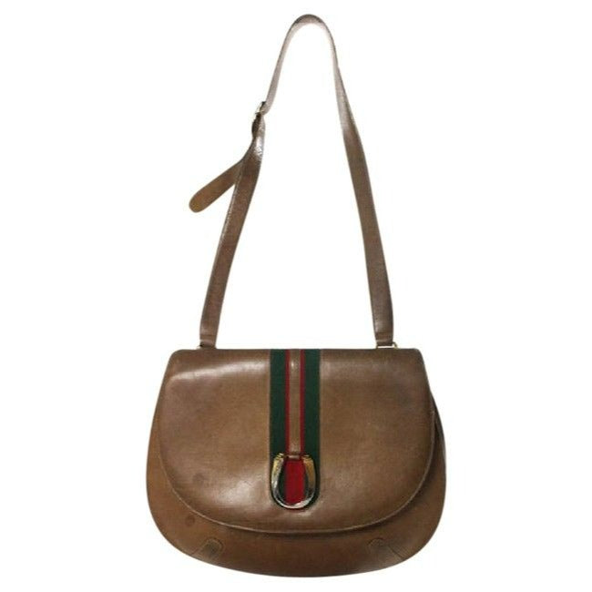 Gucci   Tan Medium Brown Leather With Red Green Center Stripe