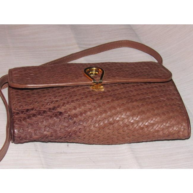 Gucci   Woven And Smooth Two Way Style Purse Brown Leather Shoulder Bag
