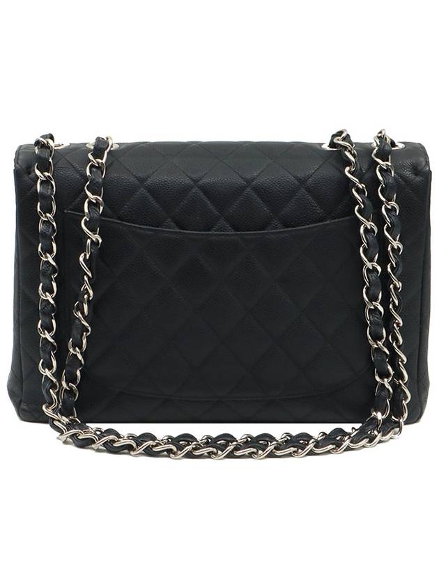 Black Caviar Silver Chain One Flap Classic Jumbo Large Shoulder Bag 6th A11869 Chanel