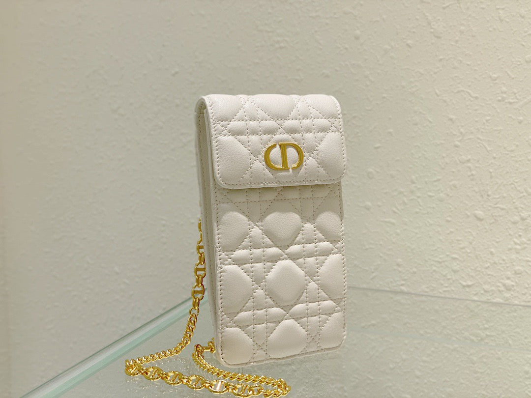 Top Quality Caro Phone Holder With Chain White, For Women, Womens Handbags 7.5in/18.5cm CD