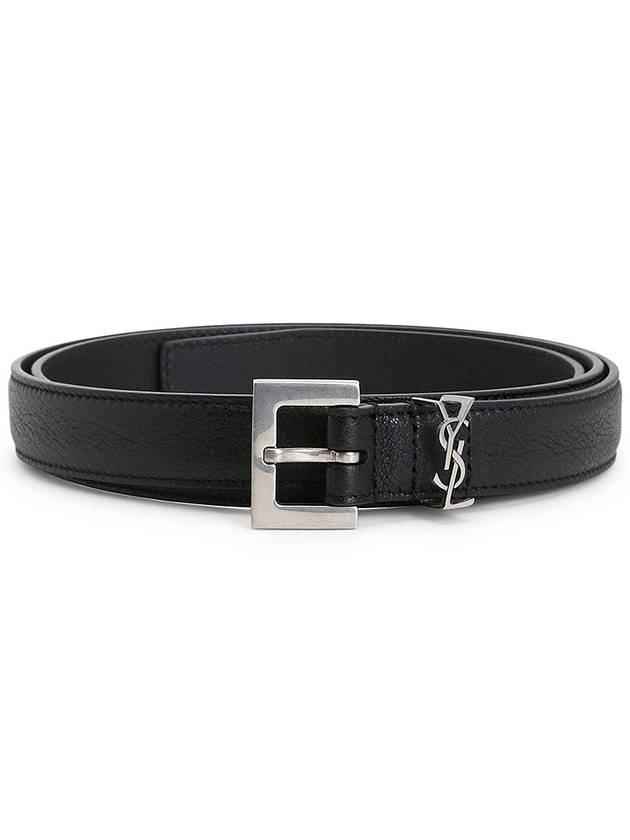 Luxury Saint Laurent Trending 2025 Men's Monogram Silver Buckle Leather Belt Black
