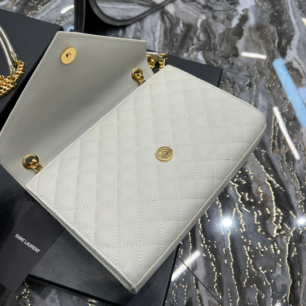 YSSL Envelope Medium Chain Bag White For Women, Women’s Bags 9in/24cm YSL