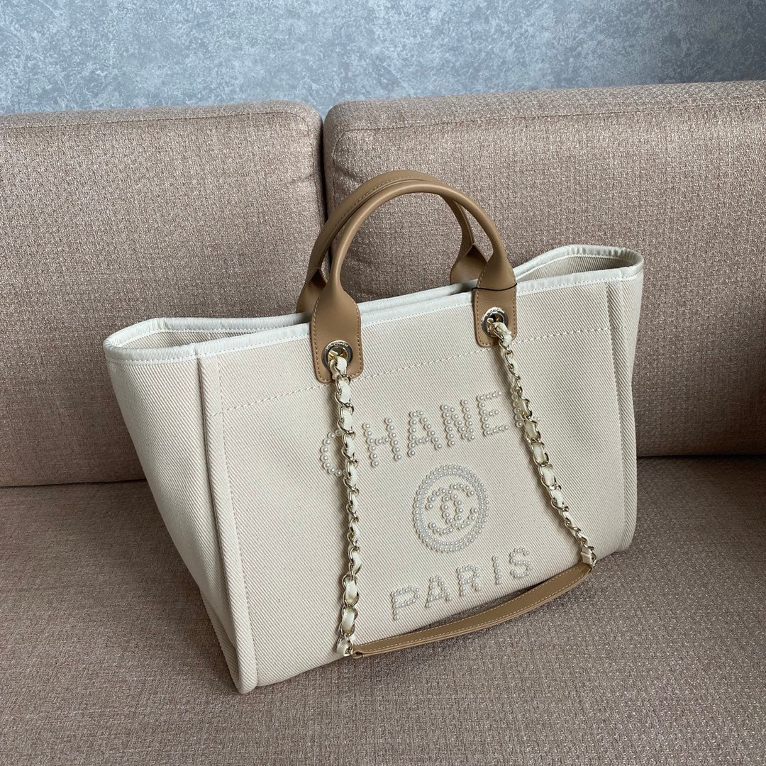CHL Deauville Tote Tweed Bag Summer Collection White For Women 15.7in/40cm