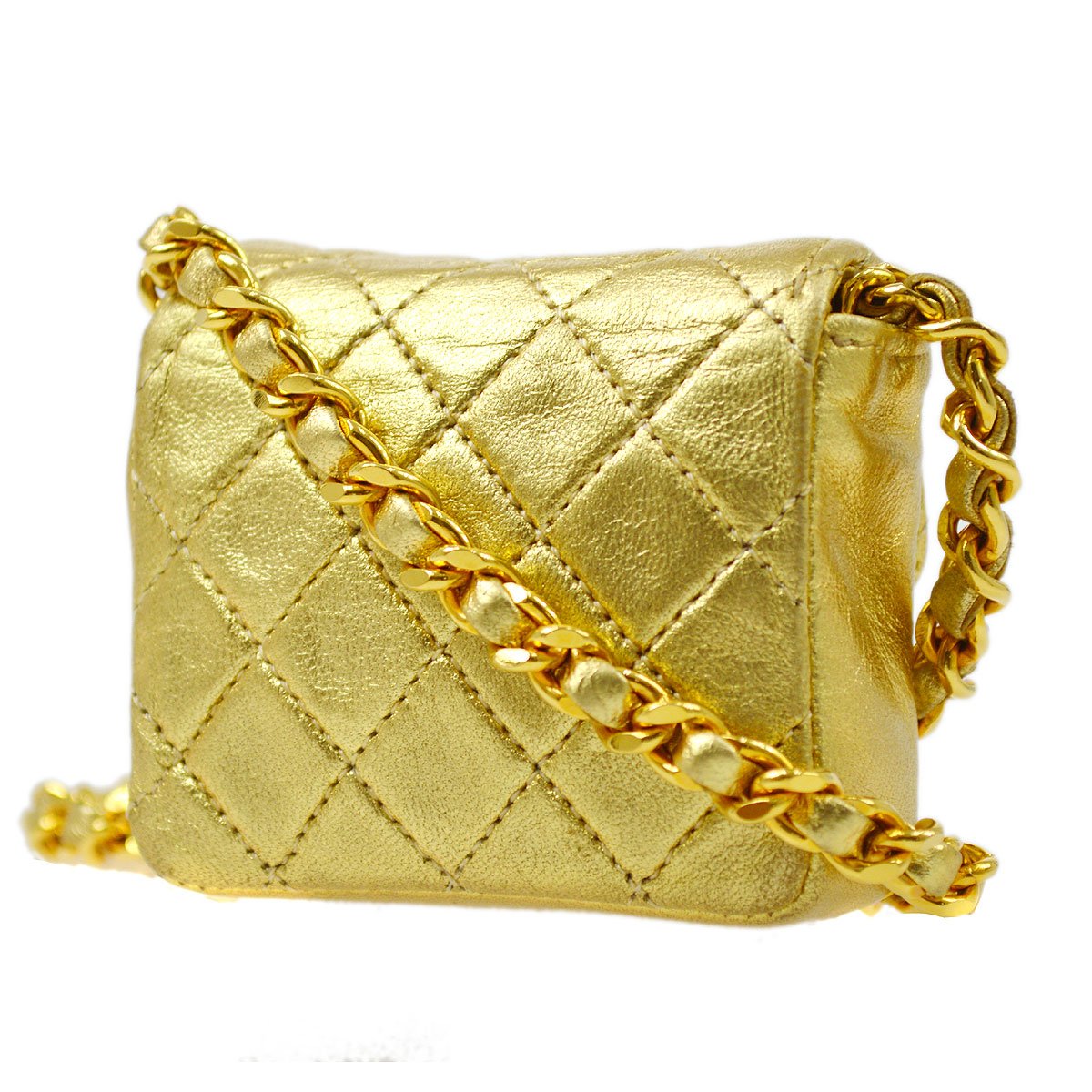 Chanel 1989-1991 Gold Lambskin Micro Classic Flap Shoulder Bag