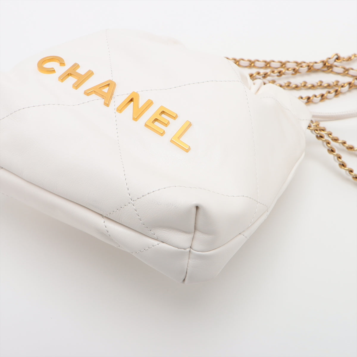 Chanel 22 Mini Leather Chain Shoulder Bag White G  AS3980