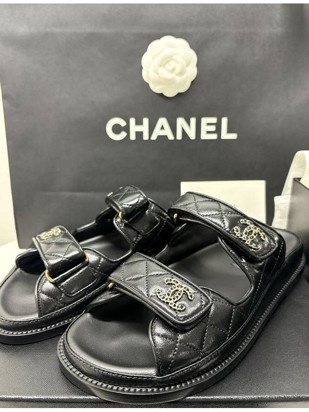 CC Logo Velcro Sandals Black Chanel