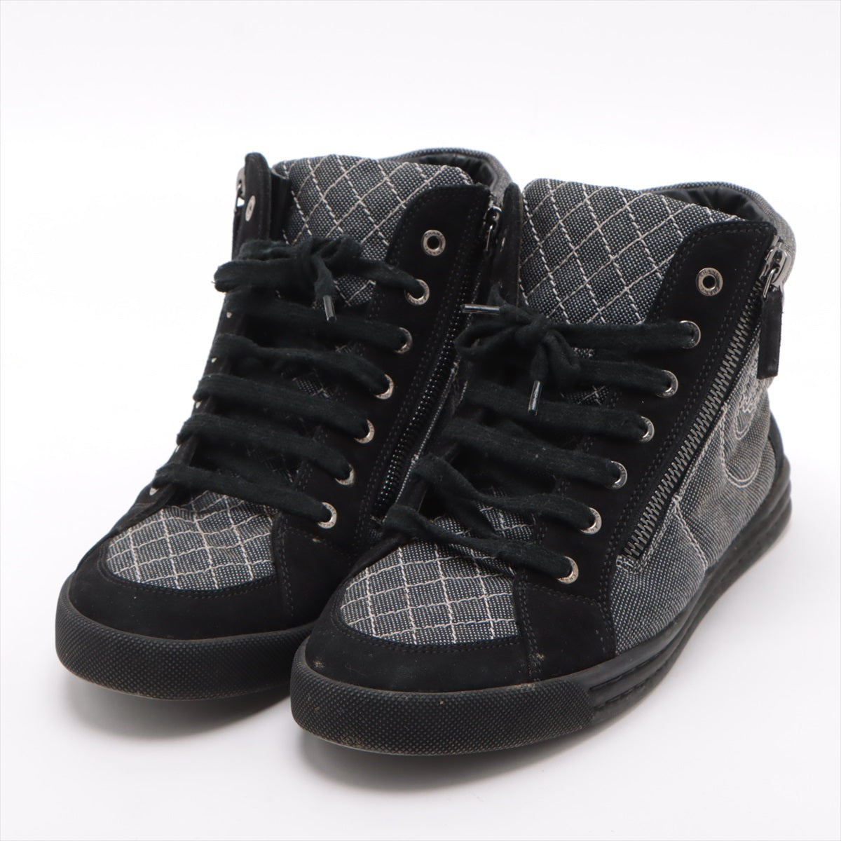 Chanel Coco sweat x canvas high-cut sneaker 39 ladies black x white G30617 mattress double jeep stick  happy market shop