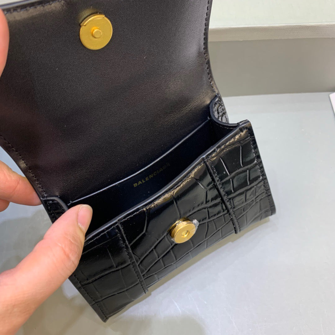 Top Quality Hourglass Mini Handbag With Chain In Black, For Women,  Bags 4.7in/12cm