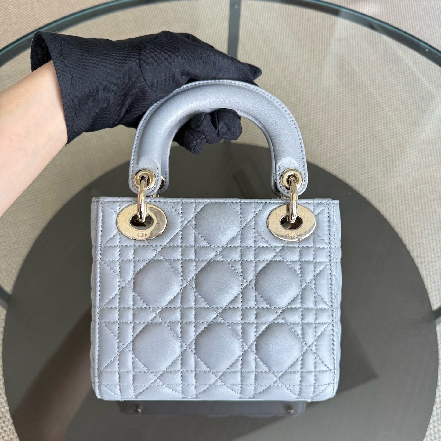 Dior Lady Mini - Cannage Lambskin Silver Gold Hardware Chain Strap