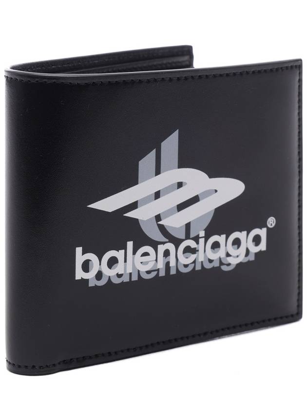Luxury Balenciaga Trending 2025 Logo Print Leather Half Wallet Black