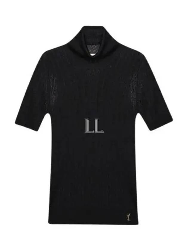 Luxury Saint Laurent Trending 2025 Rib Silk Monogram Short Sleeve Turtleneck Black