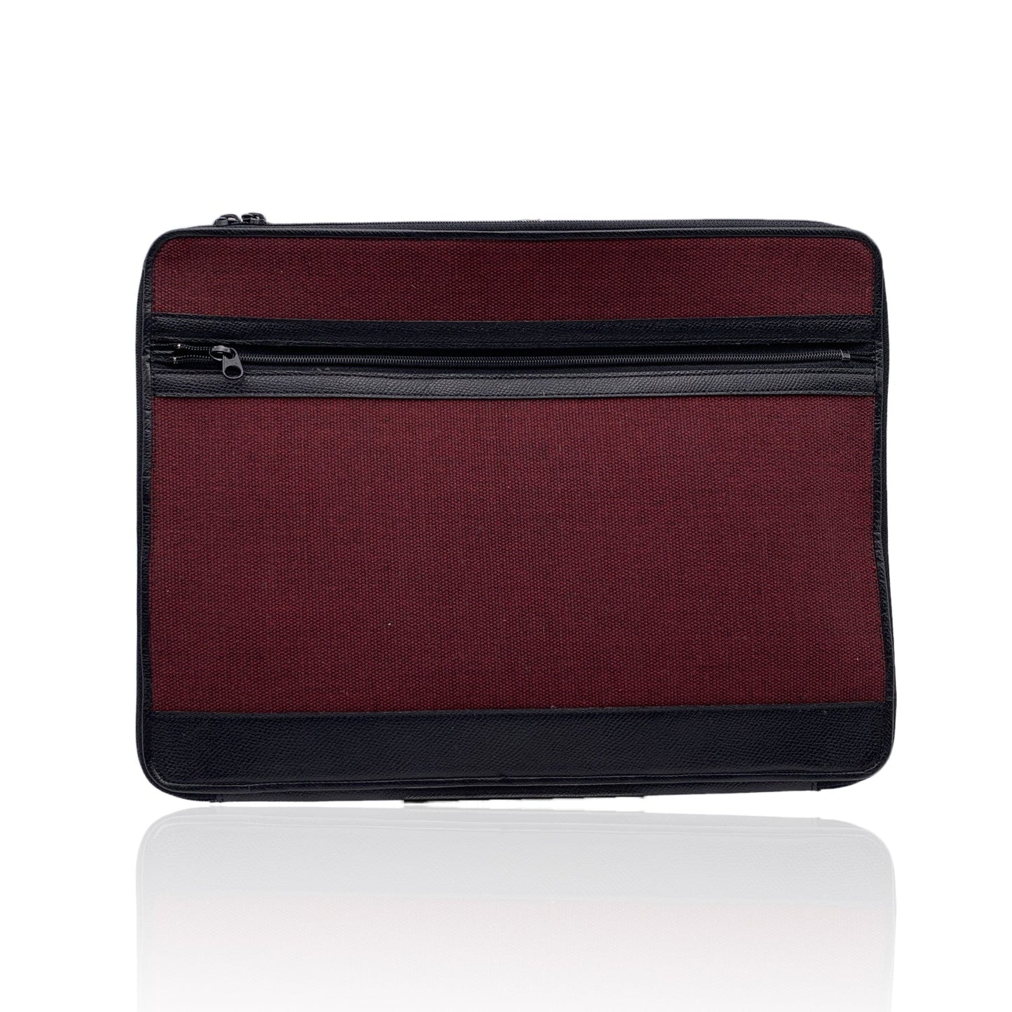 CHRISTIAN DIOR   Burgundy Canvas And Black Leather Portfolio Bag